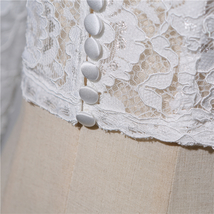 Women Retro Square Neck Lace Shirt Button Down Wedding Bridal Lace Crop Shirts image 9