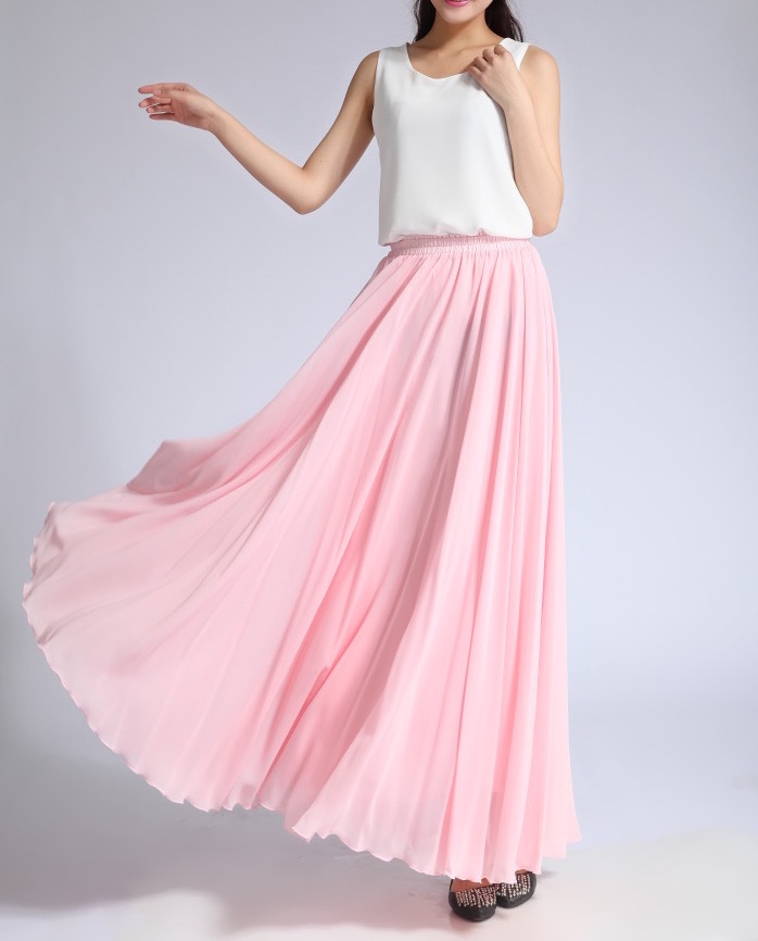 Pink MAXI CHIFFON SKIRT Women High Waisted Chiffon Maxi Skirt Plus Size ...