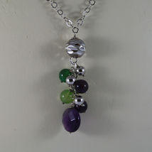 .925 RHODIUM MULTI STRAND NECKLACE WITH AMETHYST AND GREEN JADE image 3