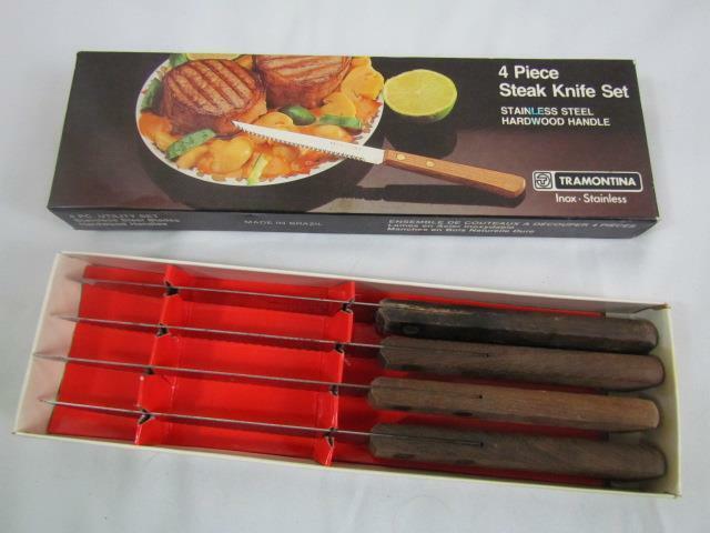 Set Of 4 Vintage TRAMONTINA Inox Stainless Brazil Hardwood Handle Steak ...