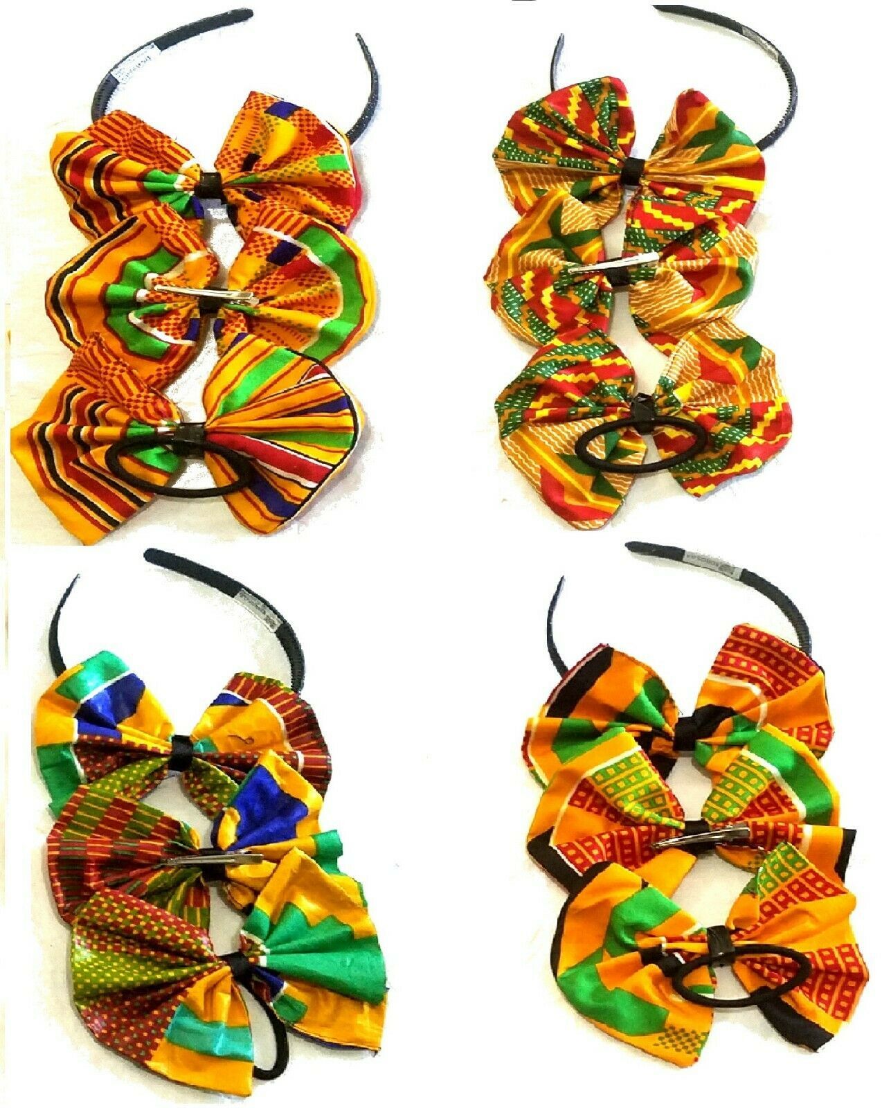 African Fabric Ankara Kente Print Hair Bow .Headband, Ponytail, Clip- Choose