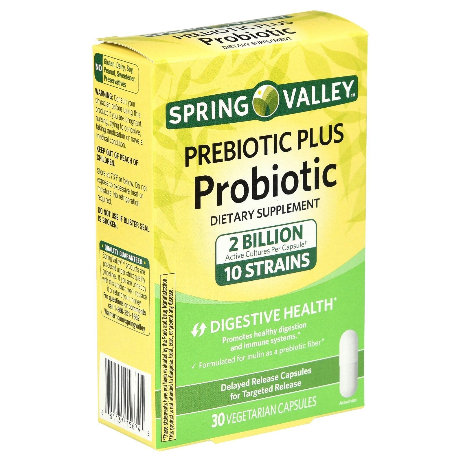 Spring Valley Prebiotic Plus Probiotic Vegetable Capsules, 30 Count ...