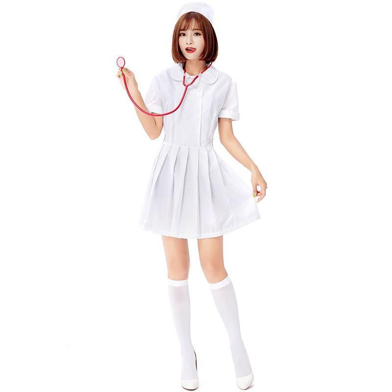 Cute White Nurse Costume Cosplay For Women Halloween Costume For Adult ...