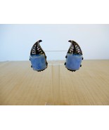 Vintage antiqued silver tone blue thermoset abstract leaf earrings - $15.00