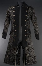 Men&#39;s Long Charcoal Brocade Pirate Jacket Victorian Goth Vampire Officer... - $139.99
