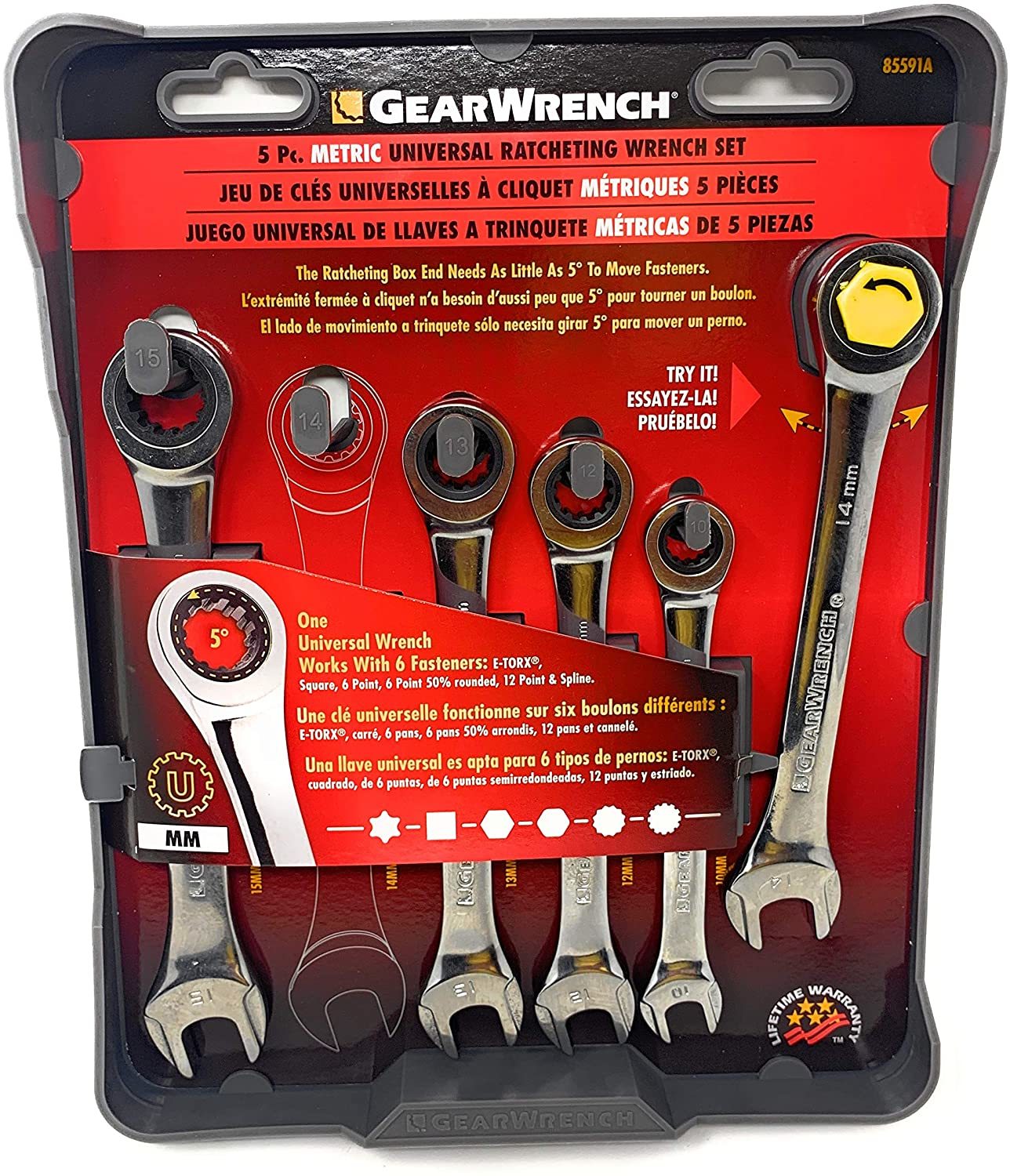 GearWrench KDT-85591 5 Pc. MM Universal Combination Ratcheting Wrench Set