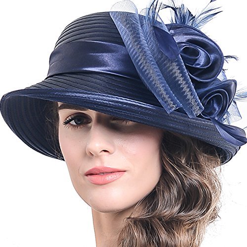 FORBUSITE Church Hats for Women Tea Party Dress Hat for Ladies Navy