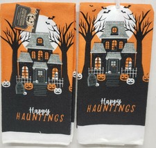 2 SAME MICROFIBER TOWELS(15&quot;x25&quot;)HALLOWEEN,HAPPY HAUNTINGS HAUNTED HOUSE... - $10.88