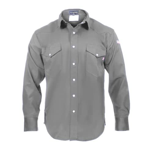 Flame Resistant FR Welding Shirt - 100% C - 9 oz (Large, Light Grey)