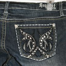 Request Women's Dark Blue Distressed Rhinestone Embellished Jeans Size 13/32 image 3
