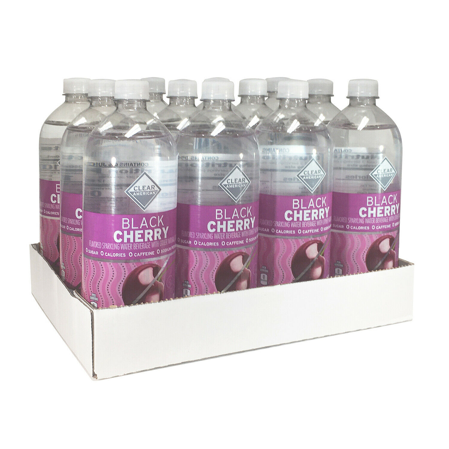 12Pack, Clear American Black Cherry Sparkling Water, 33.8 fl oz Water