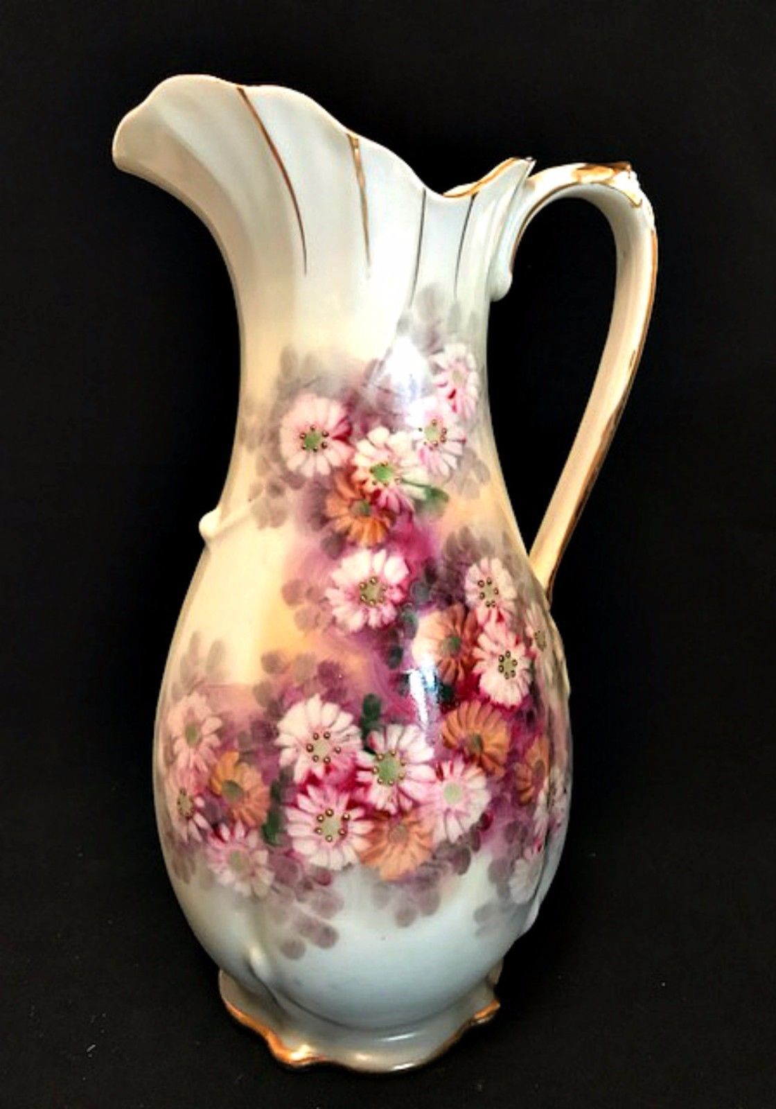 Vintage Ucagco Ceramics Japan Pitcher Handpainted Floral Gold Trim 10 ...