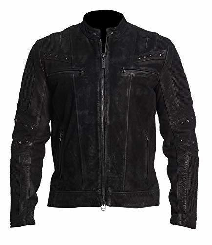 Mens Distreesed Black Motorcycle Cafe Racer Slimfit Vintage Leather Biker Jacket