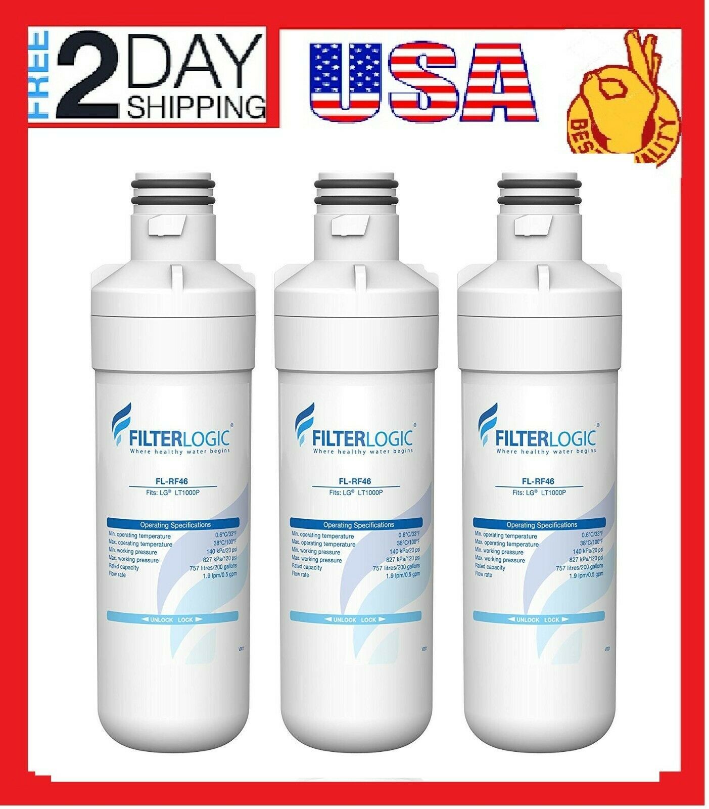 Refrigerator Water Filter fits for LG LFXS30796D LMXS28626D, ( 3 packs