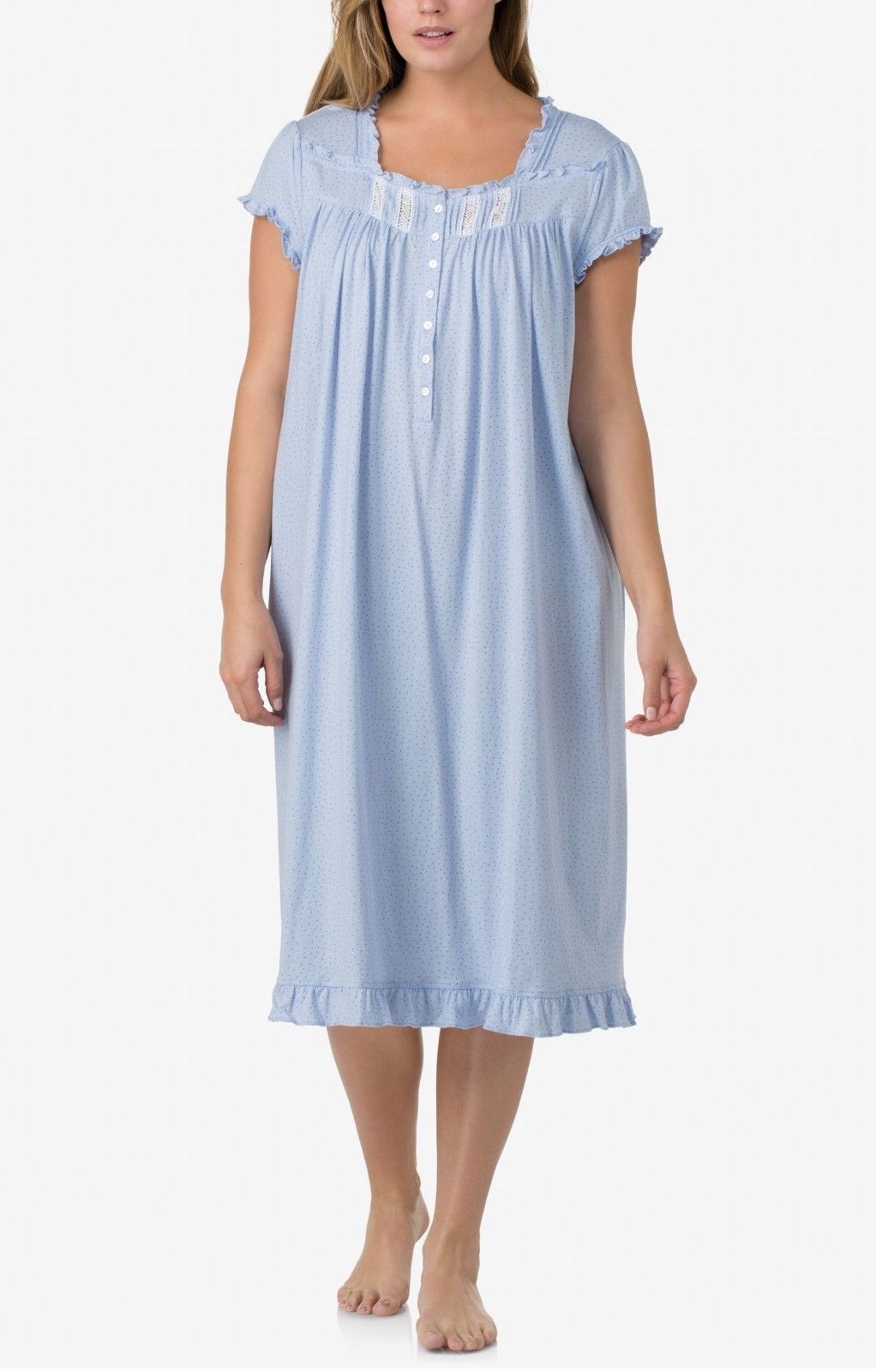 Eileen West Ruffled Printed Cotton Waltz Length Nightgown E5216143 Blue