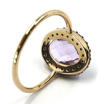 18K ROSE GOLD FLOWER RING PURPLE CUSHION OVAL CRYSTAL, CUBIC ZIRCONIA FRAME image 3