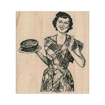 Mounted Rubber Stamp, Cake Lady, Retro Lady, Birthday Cake, Housewife, Woman - $11.14