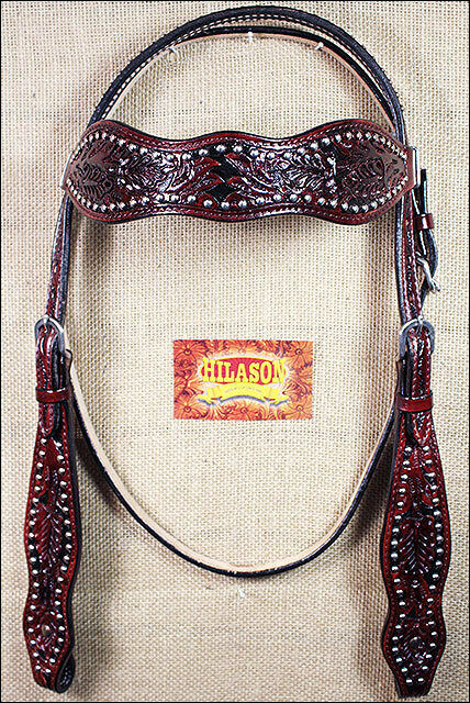 Hilason Western Horse Headstall Bridle American Leather Mahogany U-M-HS