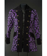 Men&#39;s Black Purple Brocade Pirate Jacket Victorian Goth Vampire Officer ... - $104.77