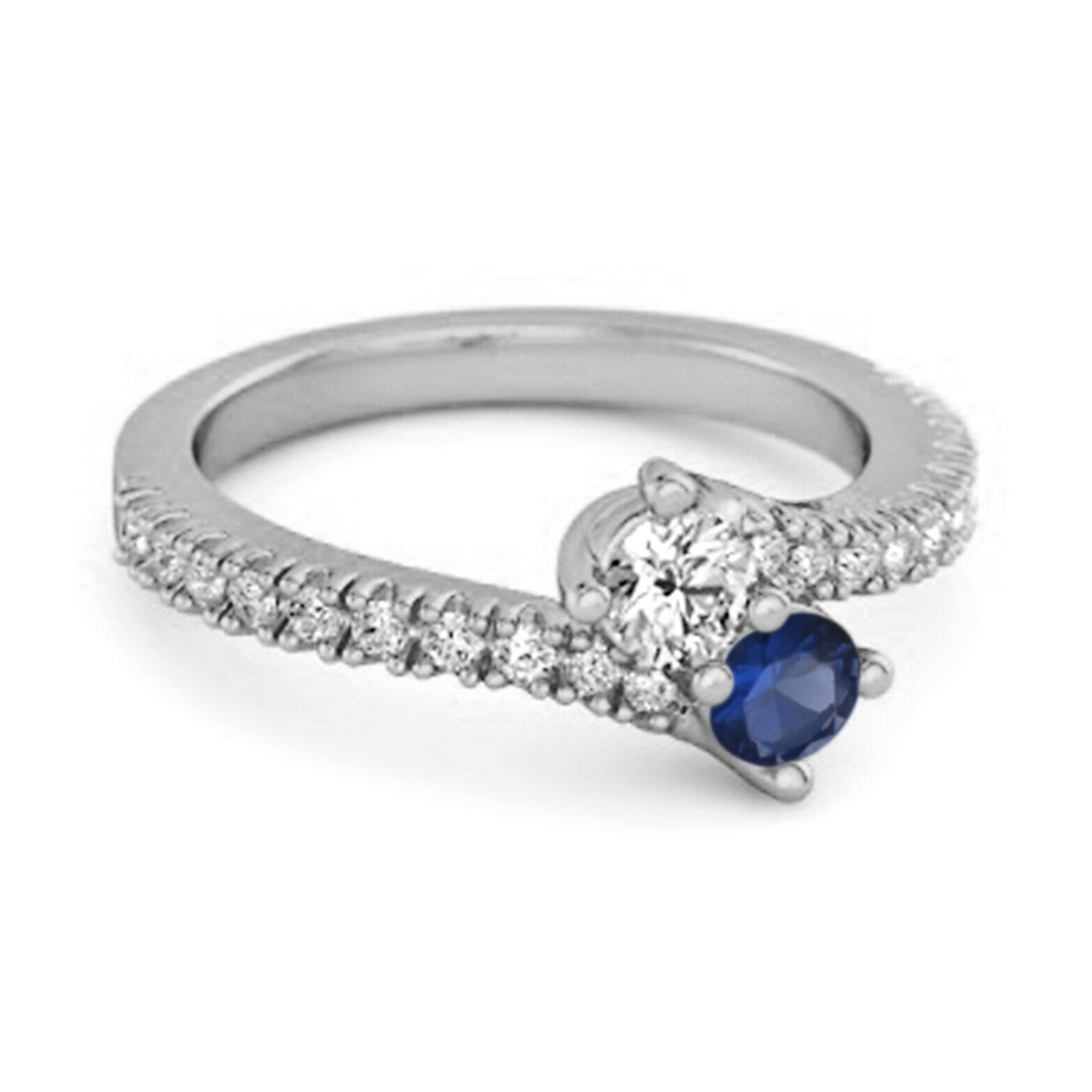 0.10 Ctw Blue Sapphire 9k White Gold Split Shank Anniversary Ring