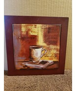 Ceramic Tile in Wood Base Trivet Wall Plaque Espresso Chocolate Coffee - $7.92