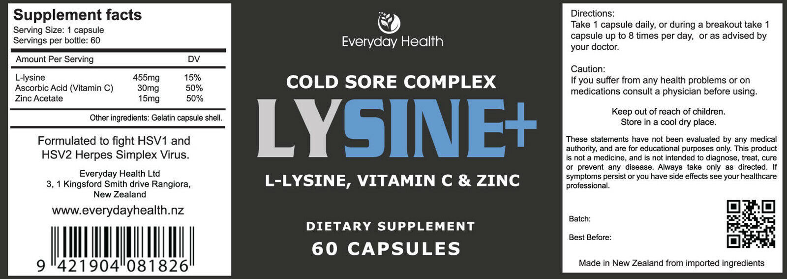 Lysine Plus Supplement Treatment for herpes, cold sores or shingles