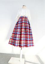 Women Purple PLAID Pleated Skirt Winter Pleated Plus Size Plaid Skirt w. Pockets image 8