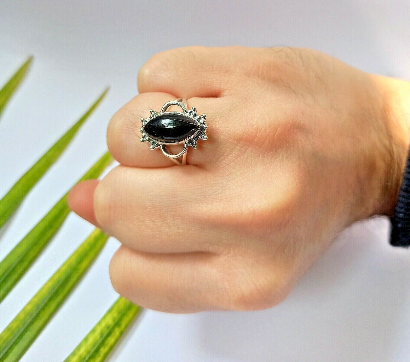 Black Onyx 925 Sterling Silver Handmade Ring for Women(US-BON-030)