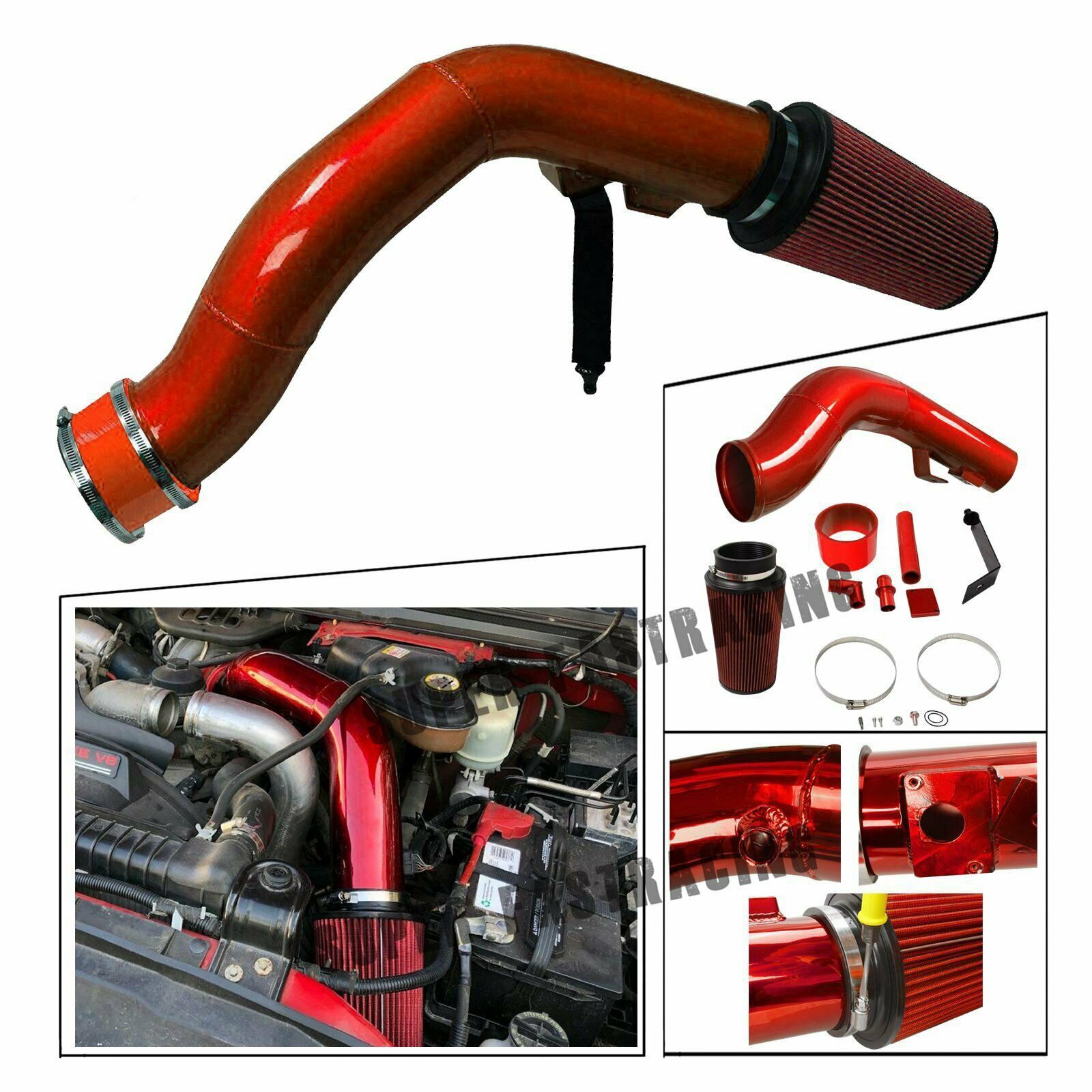 Oiled Cold Air Intake Kit Red For 20032007 Ford F250 6.0L Powerstroke Diesel Air Intake Systems