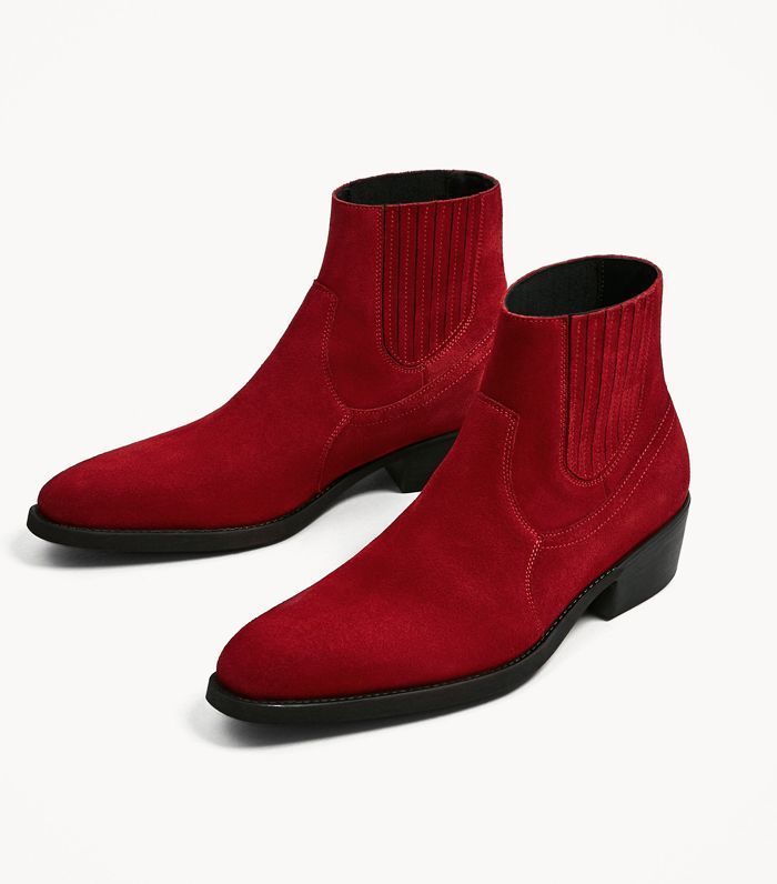 Bespoke Men's Red Suede Leather Slip On Chelsea Formal Dress Leather Boots