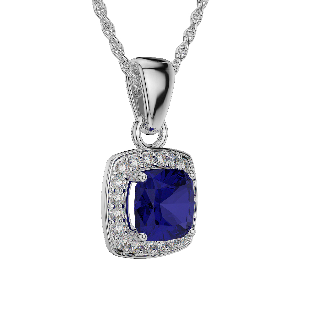 14K White Gold Finish Sapphire & Simulated Diamond Fancy Pendant With