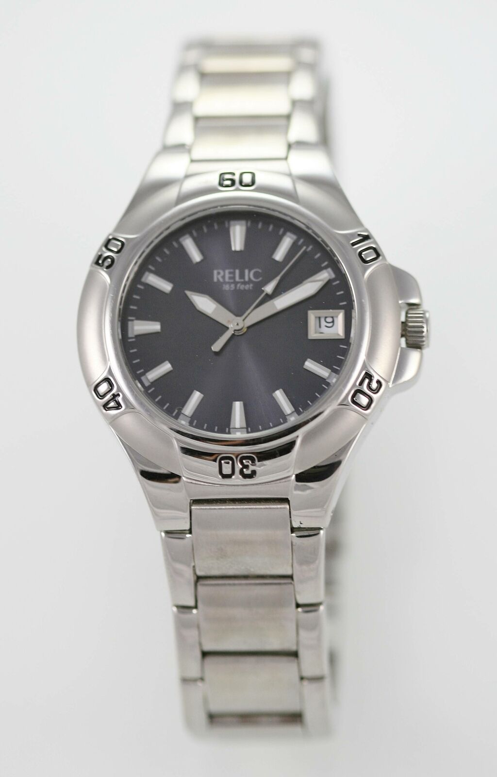 Relic Watch Men Stainless Steel Silver Water Resistant Battery Date