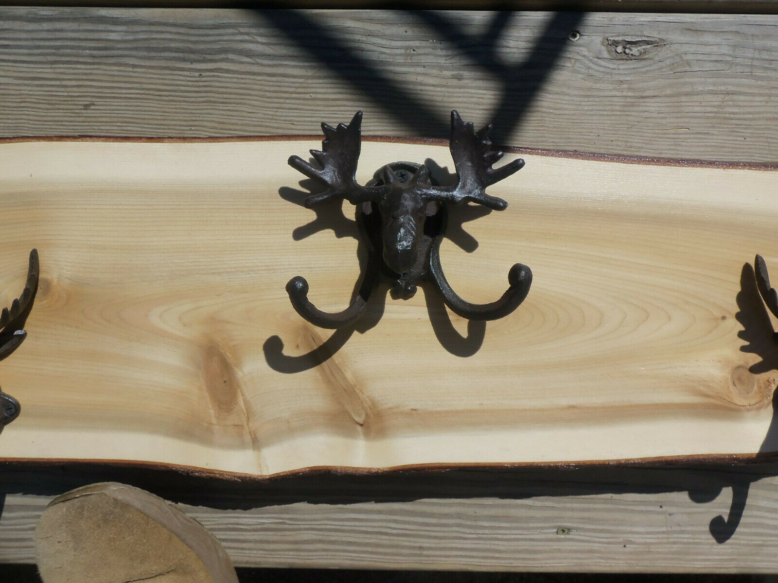 Custom Handmade Rustic Cedar Wood Moose Coat Rack Cast Iron Hooks 42x9