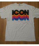 Vintage T-Shirt ICON White Rainbow Spellout 90s Delta Pro Weight Crew SZ... - $25.73