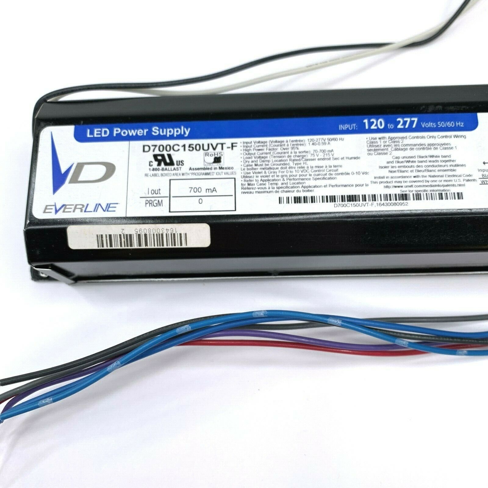 Everline LED Power Supply 120 To 277 Volts PN D700C150UVTF 700 mA