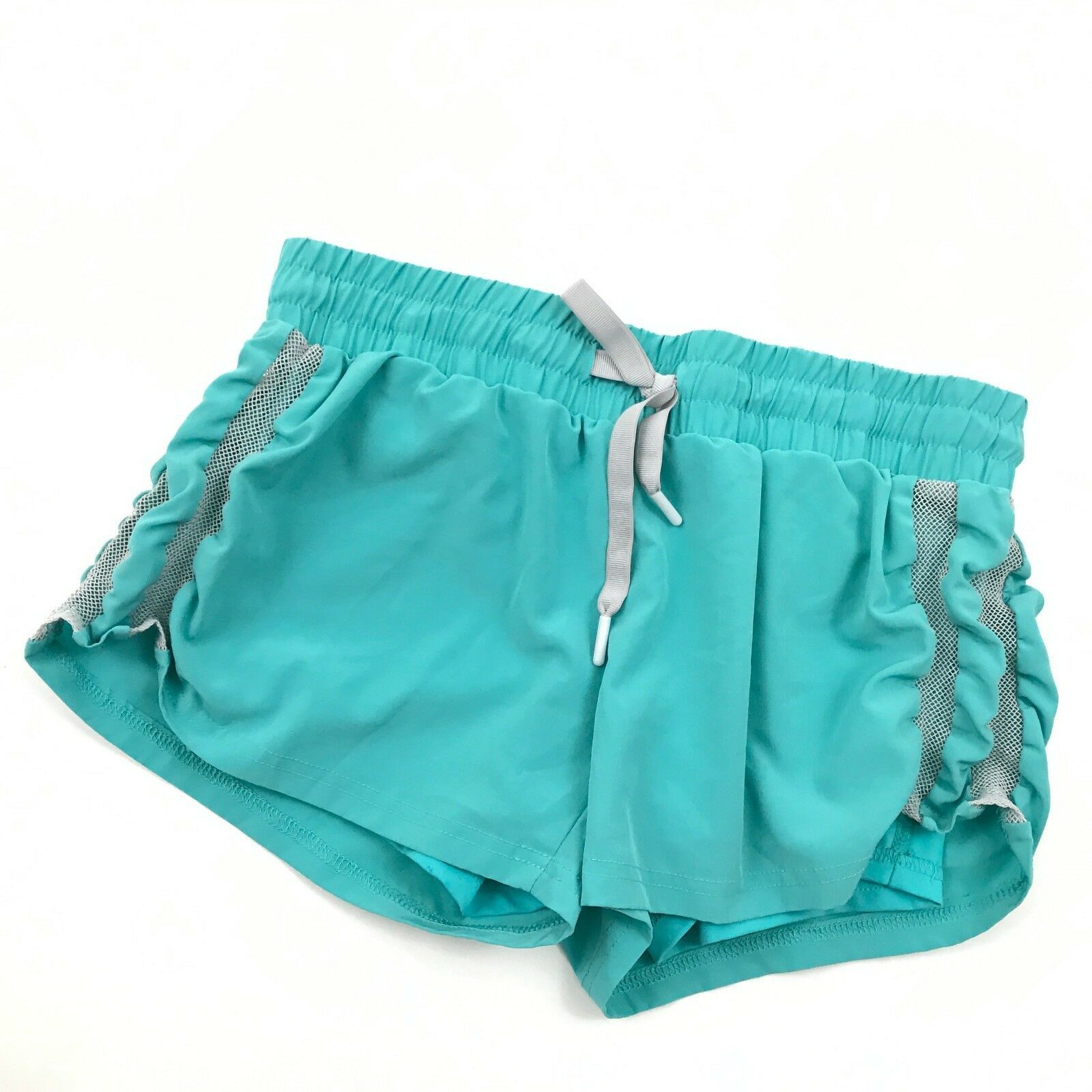 Fabletics Womens Running Shorts Mint Green Ruched Sides Boyshorts Style 