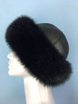 Natural Fox Fur Roller Hat with Leather, Saga Furs Hat in Black. Premium Quality image 5