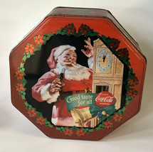 Vintage Coca-Cola Christmas 1997 Tin Box Cookie Gift Santa Octogon 7.5 x 3.25" - $15.00