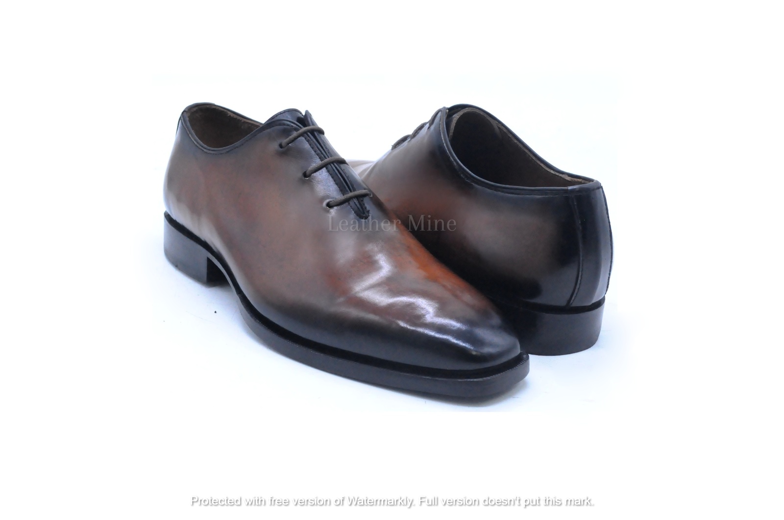Men's Handmade Brown Patina Leather Whole Cut Oxfords Custom Made Shoes