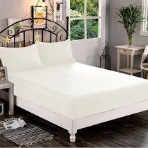 Extra Deep Wall Fitted Sheet+2 Pillow Case 1000 TC Ivory Solid Select Size - $43.19