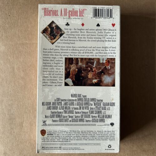 Maverick (VHS, 1994) Video Tape Mel Gibson Jodie Foster James Garner ...