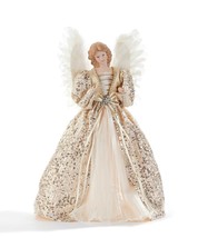 Stunning Angel Tree Topper 16" High Porcelain Face Gems & Sequins Feathery Wings