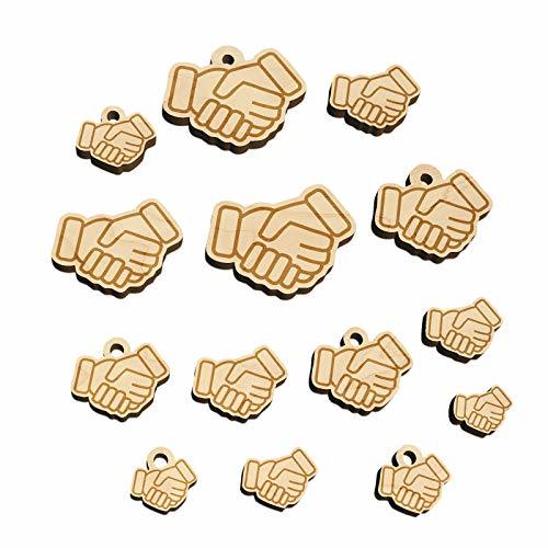 Shaking Hands Agreement Icon Mini Wood Shape Charms Jewelry DIY Craft - 14mm (26