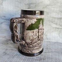 Vintage Beer Stein Mug, Green Gray with dancing couple and castle, Inarco Japan image 3