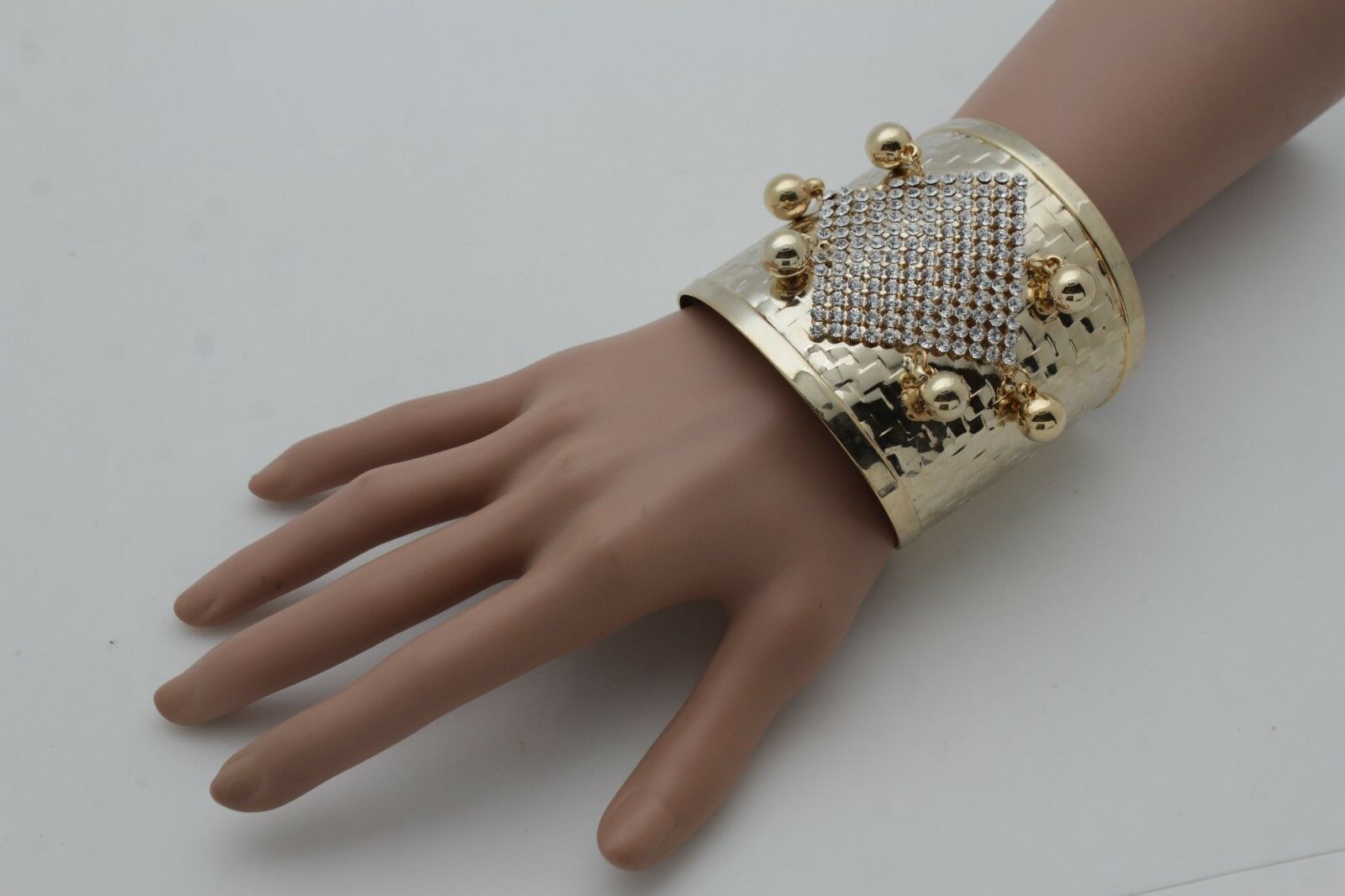 Sexy Women Gold Metal Wrist Wide Cuff Bracelet Silver Rhinestones Bling ...