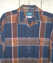 Vtg Western Shirt Wrangler Mens Snap-Front Blue Plaid Cowboy Rodeo LT Ro... - $19.79