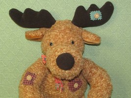 21" Mty Moose Plush Patchwork Patches Wooden Buttons Stuffed Animal Tan Brown - $31.50