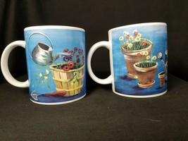 Set of 2 Garden Theme Coffee Mugs Ceramic Tea Latte Cups Collectible Gift - $11.29