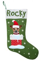 Jack Russell Terrier Christmas Stocking-Personalized Jack Russel Stocking-Green - $33.00
