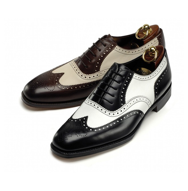 Handmade Two Tone White & Black Tuxedo Shoes, Men's Brogue Wingtip Lace ...